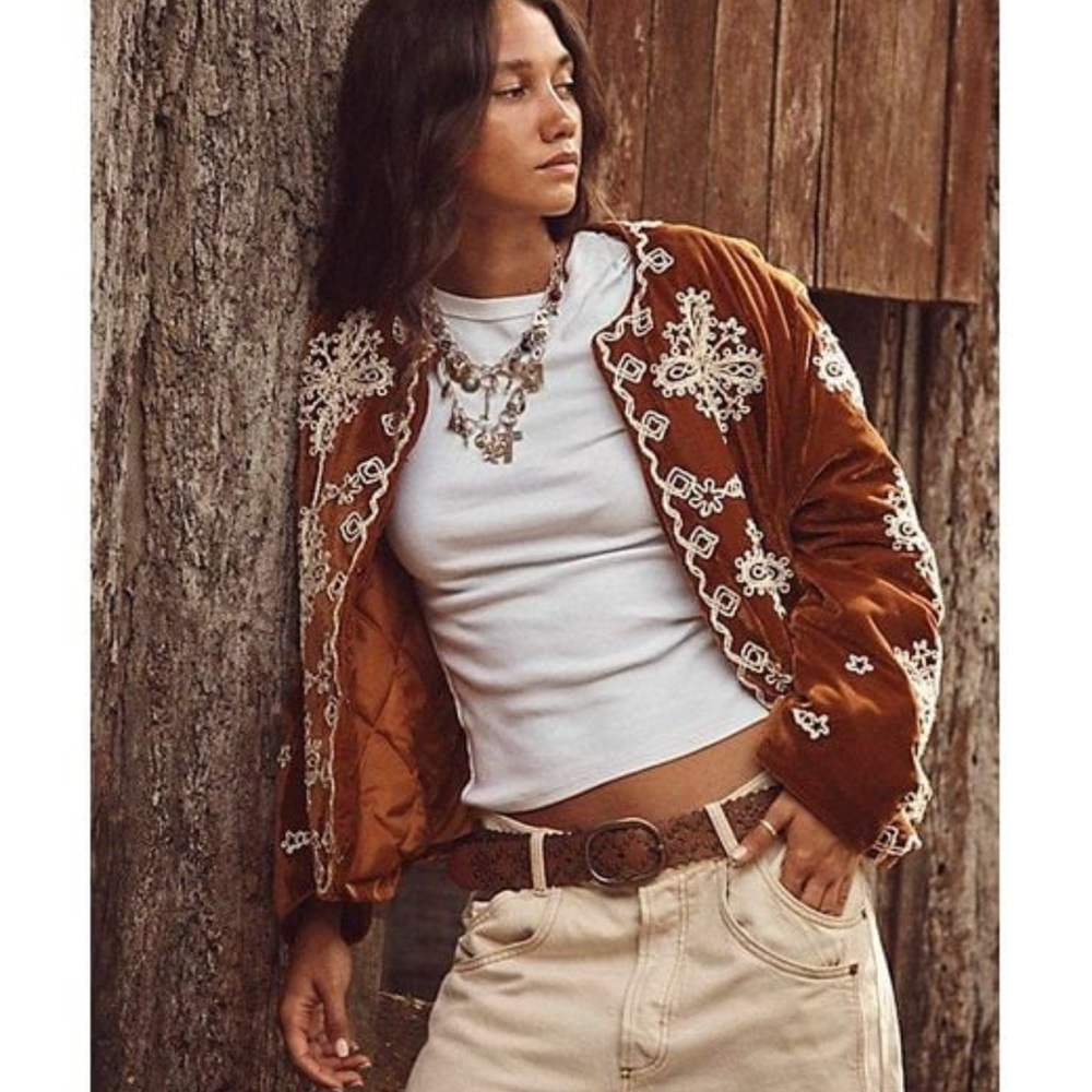 Free People Mia Jacket || Brown || Embroidered - Picture 3 of 4